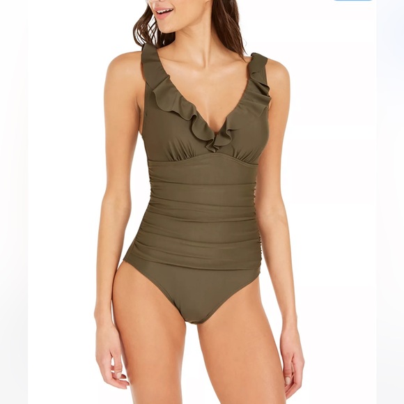 Dkny Other - DKNY Ruffle Plunge Underwire Tummy Control One-Piece Swimsuit Macy's bathing